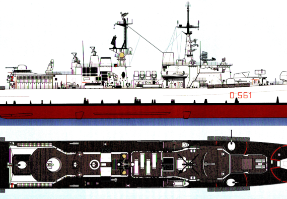 Эсминец RN Francesco Mimbelli D561 [Destroyer] - чертежи, габариты, рисунки